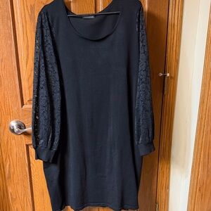Elegant Black Lace Sleeve Sweater Dress 2XL